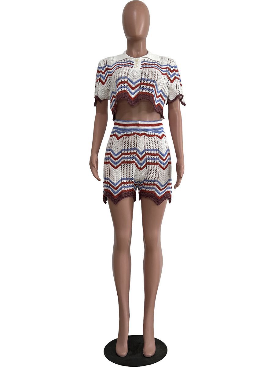 Hand Knitted Casual Shorts Set