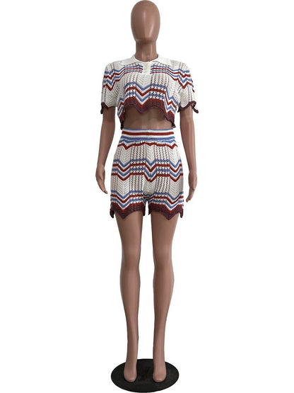 Hand Knitted Casual Shorts Set