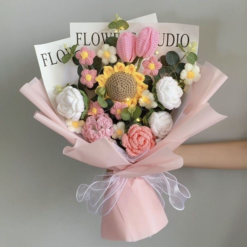 Hand-knitted crochet flowers