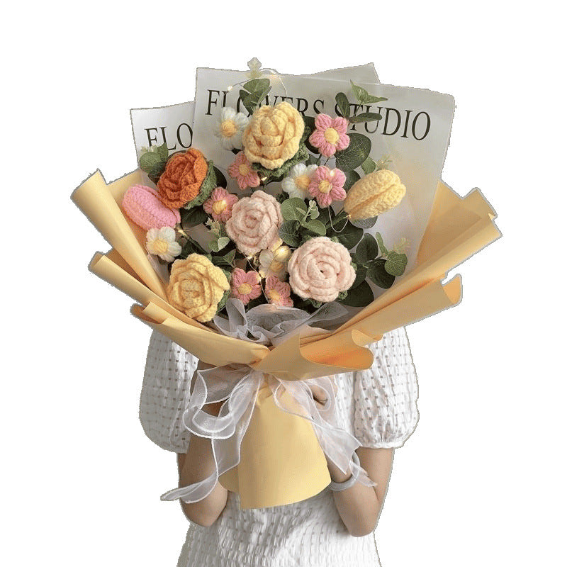 Hand-knitted crochet flowers