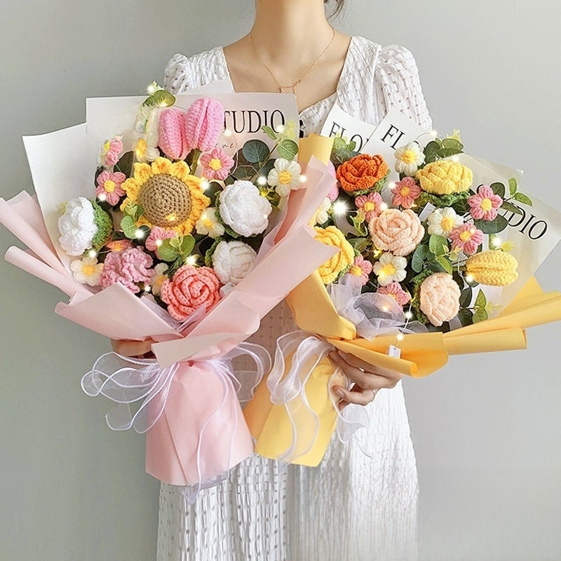 Hand-knitted crochet flowers