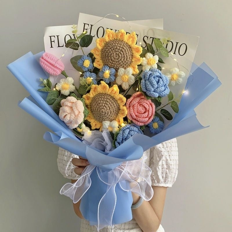 Hand-knitted crochet flowers