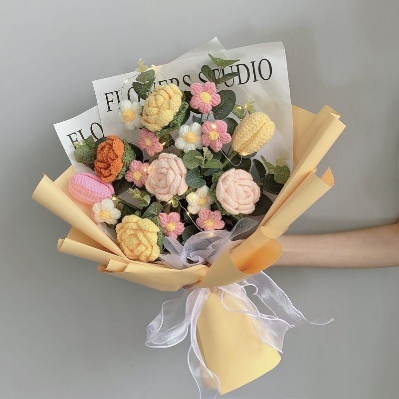 Hand-knitted crochet flowers