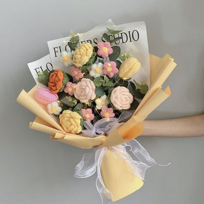 Hand-knitted crochet flowers