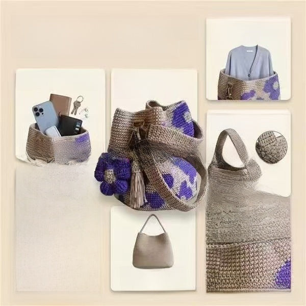 Hand-knitted flower bag