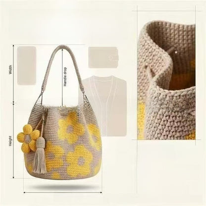 Hand-knitted flower bag