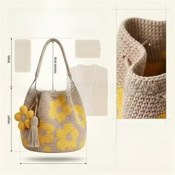 Hand-knitted flower bag