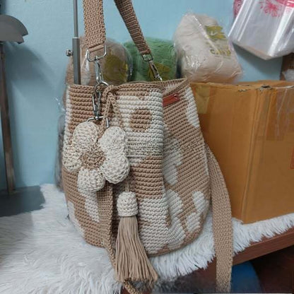Hand-knitted flower bag