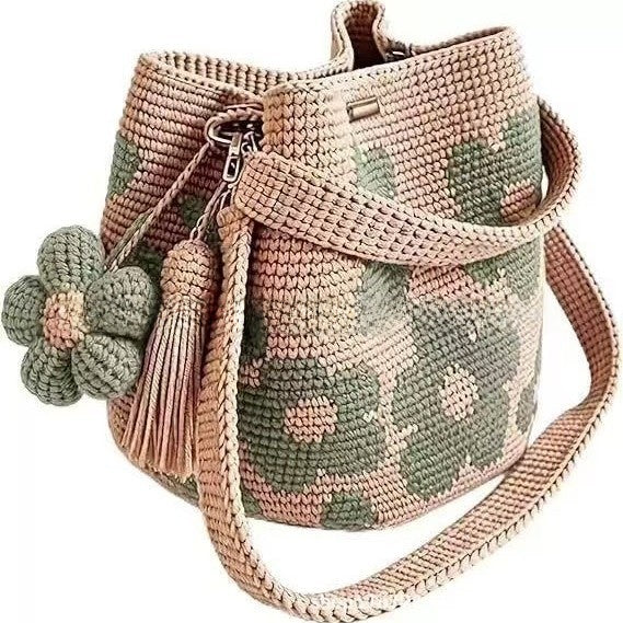Hand-knitted flower bag
