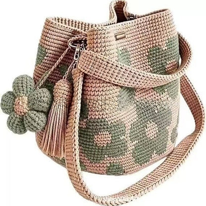 Hand-knitted flower bag