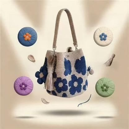 Hand-knitted flower bag