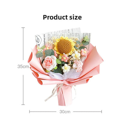 Hand-knitted flower bouquets made of wool