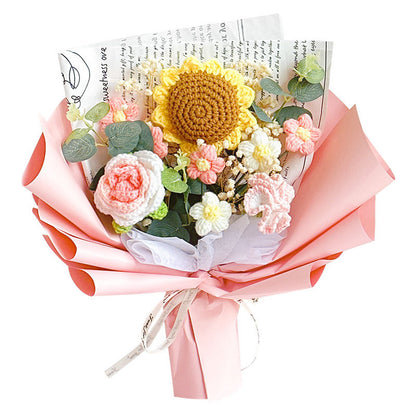 Hand-knitted flower bouquets made of wool