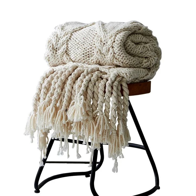 Hand Knitted Nordic Tassel Blanket