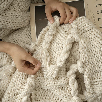Hand Knitted Nordic Tassel Blanket