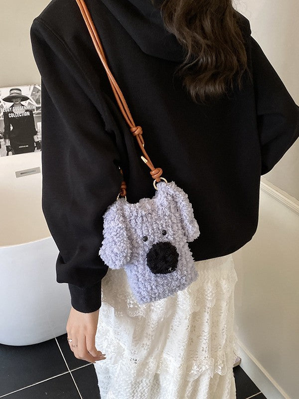 Hand Knitted Plush Dog Coin Purse Crossbody Bag for Kids