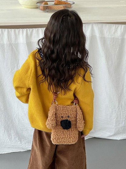 Hand Knitted Plush Dog Coin Purse Crossbody Bag for Kids
