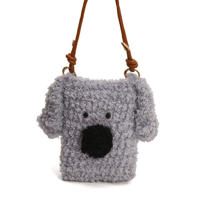 Hand Knitted Plush Dog Coin Purse Crossbody Bag for Kids