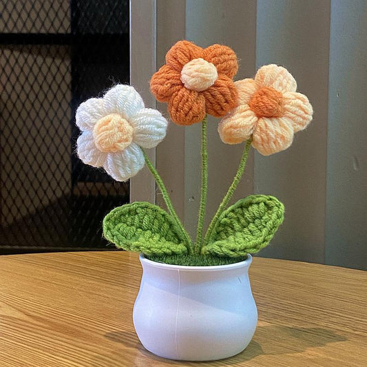 Hand-Knitted Simulated Flower Potted Home Decor