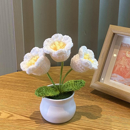 Hand-Knitted Simulated Flower Potted Home Decor