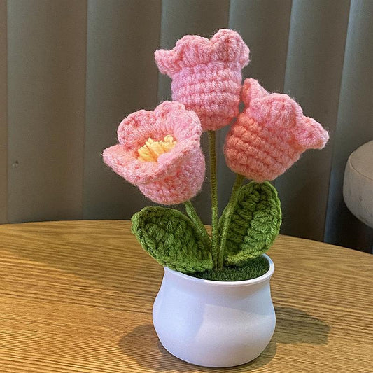 Hand-Knitted Simulated Flower Potted Home Decor