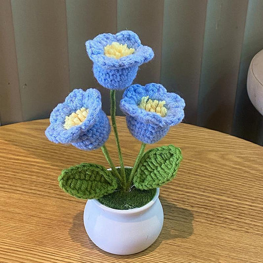 Hand-Knitted Simulated Flower Potted Home Decor