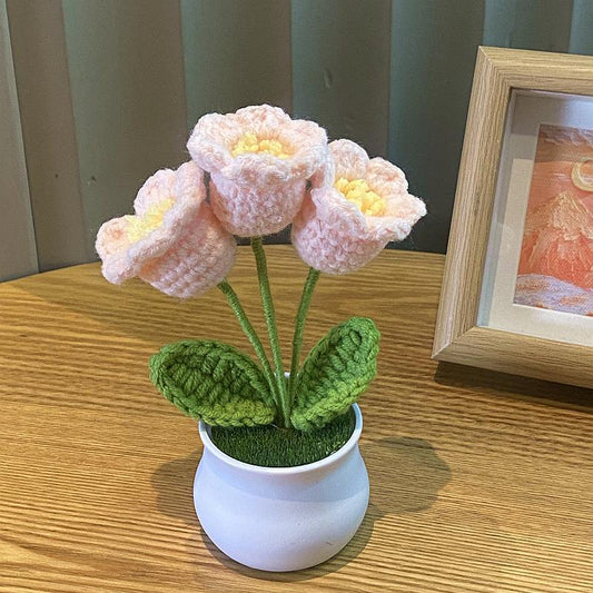 Hand-Knitted Simulated Flower Potted Home Decor