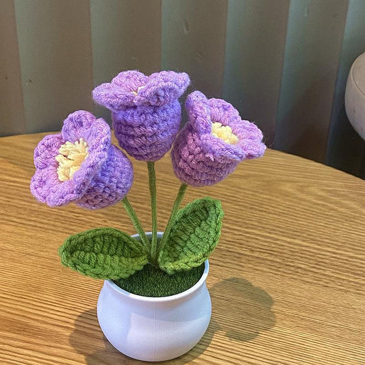 Hand-Knitted Simulated Flower Potted Home Decor