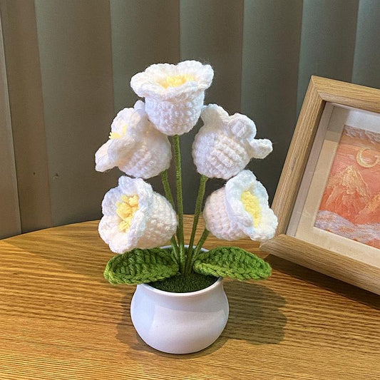 Hand-Knitted Simulated Flower Potted Home Decor