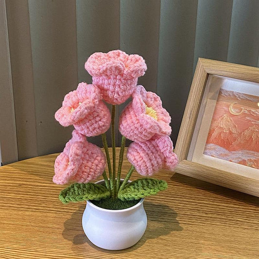 Hand-Knitted Simulated Flower Potted Home Decor