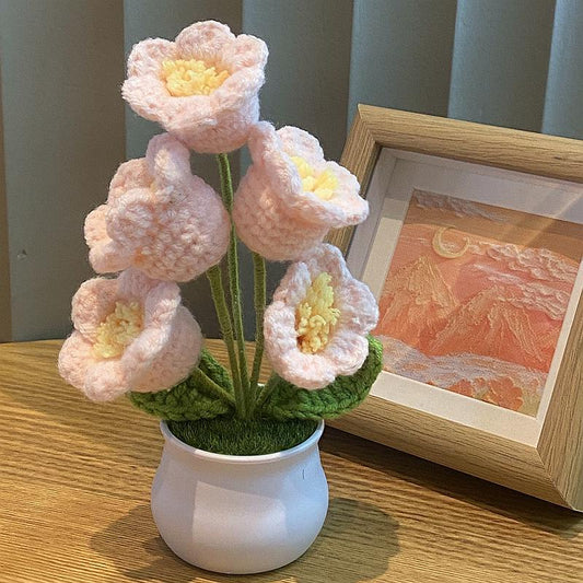 Hand-Knitted Simulated Flower Potted Home Decor