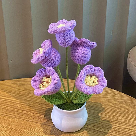 Hand-Knitted Simulated Flower Potted Home Decor