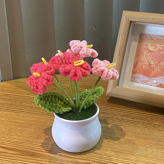 Hand-Knitted Simulated Flower Potted Home Decor