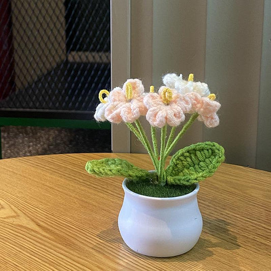 Hand-Knitted Simulated Flower Potted Home Decor