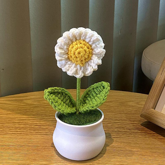 Hand-Knitted Simulated Flower Potted Home Decor