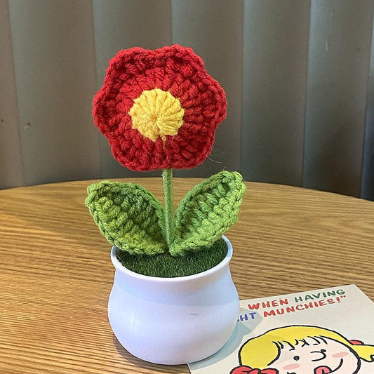 Hand-Knitted Simulated Flower Potted Home Decor