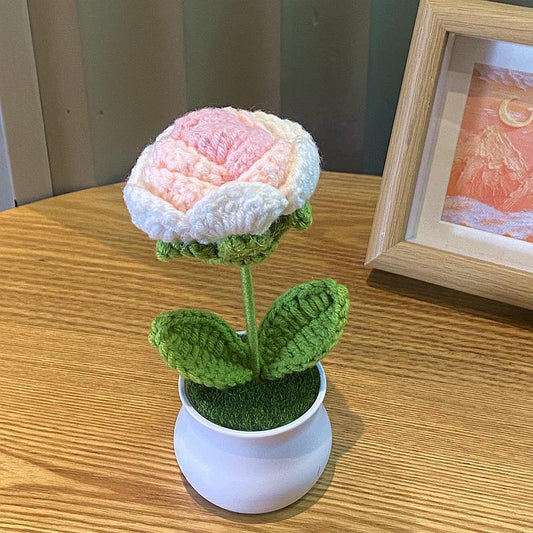 Hand-Knitted Simulated Flower Potted Home Decor