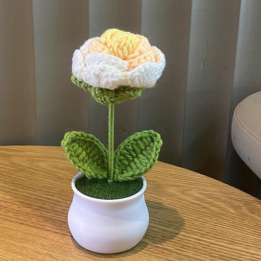 Hand-Knitted Simulated Flower Potted Home Decor