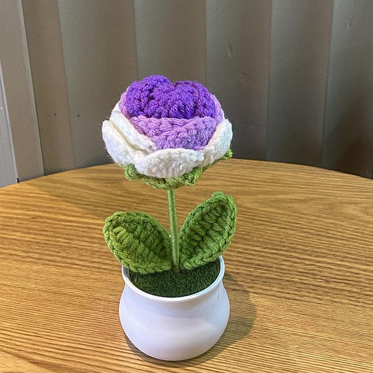 Hand-Knitted Simulated Flower Potted Home Decor