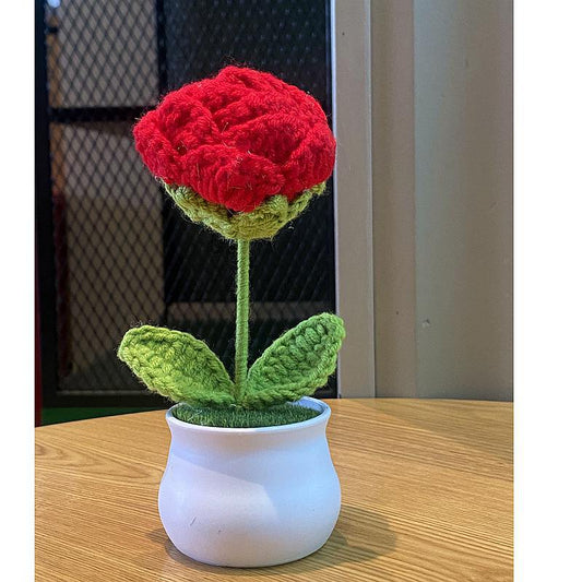 Hand-Knitted Simulated Flower Potted Home Decor