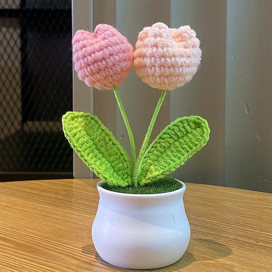 Hand-Knitted Simulated Flower Potted Home Decor