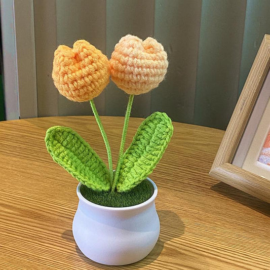 Hand-Knitted Simulated Flower Potted Home Decor