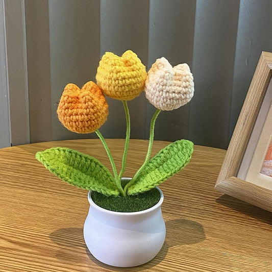 Hand-Knitted Simulated Flower Potted Home Decor