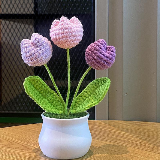 Hand-Knitted Simulated Flower Potted Home Decor