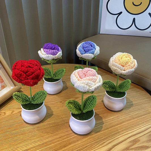 Hand-Knitted Simulated Flower Potted Home Decor