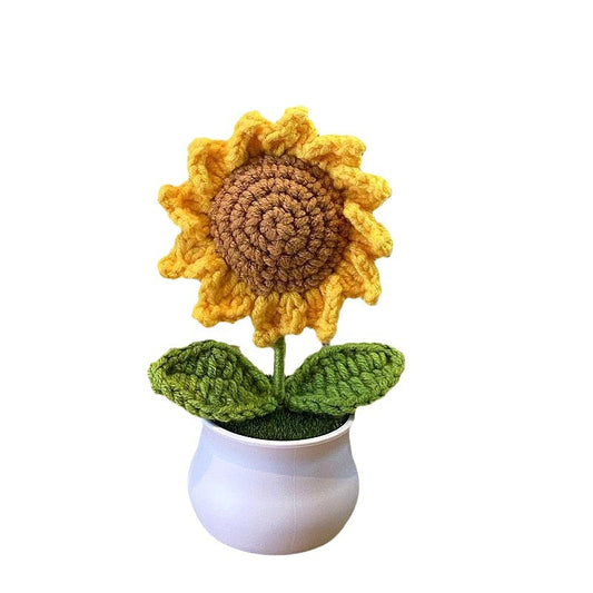 Hand-Knitted Simulated Flower Potted Home Decor