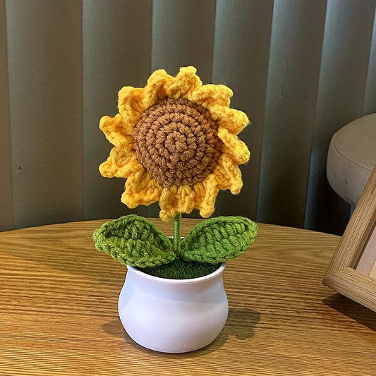 Hand-Knitted Simulated Flower Potted Home Decor