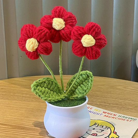 Hand-Knitted Simulated Flower Potted Home Decor
