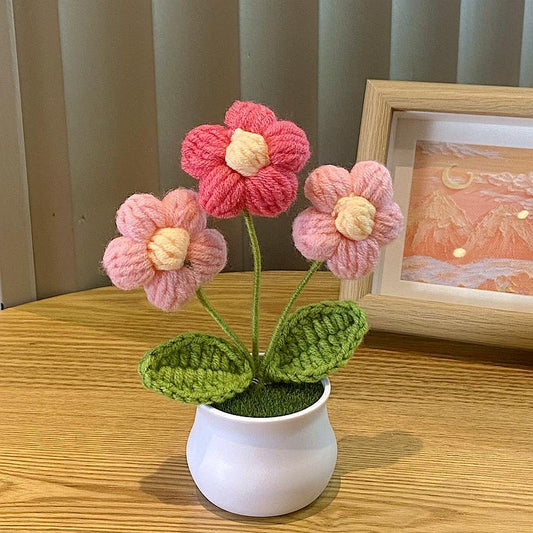 Hand-Knitted Simulated Flower Potted Home Decor