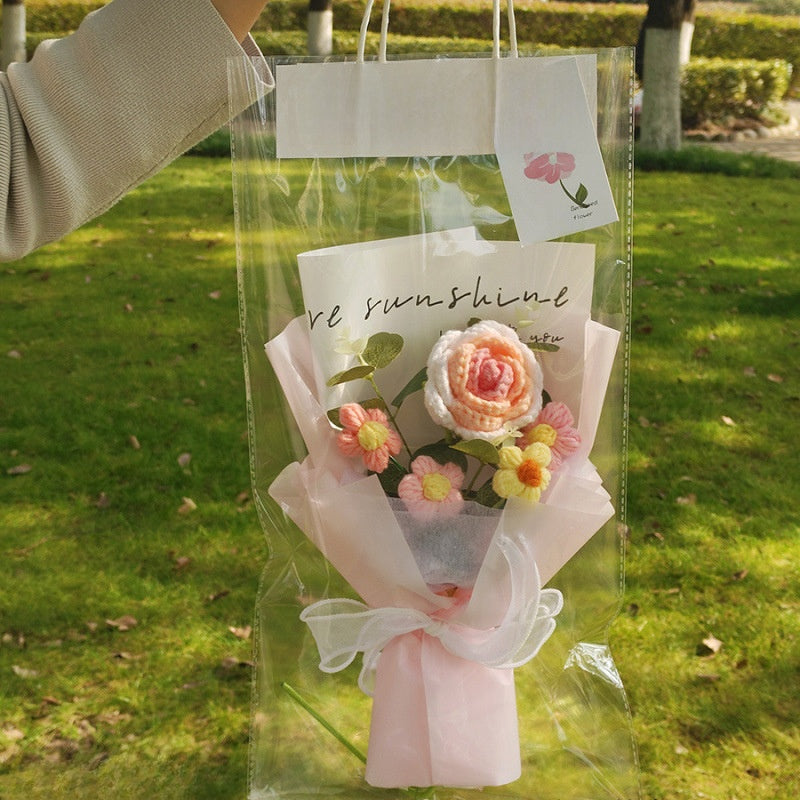Hand-knitted wool crocheted bouquet